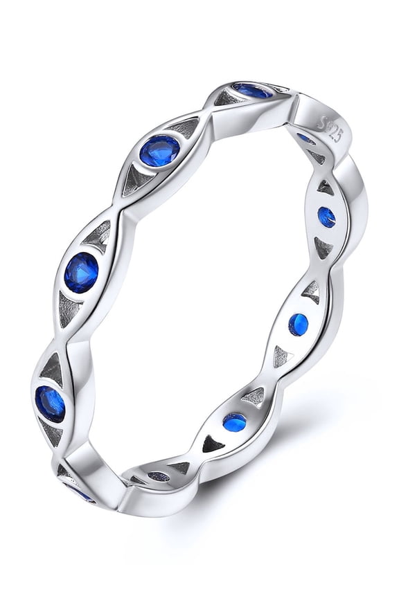 Evil Eye Ring for Women Sterling Silver Stackable Band Rings with Blue Cubic Zirconia Braided Lucky Protection Ring Size 6