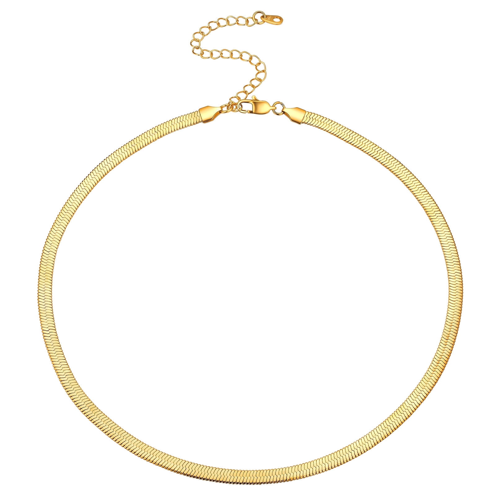 FOCALOOK Flat Snake Chain for Women Stainless Steel Gold Herringbone Choker Necklace Jewelry Birthday Christmas Mother's Day Gifts 5MM 18 Inches