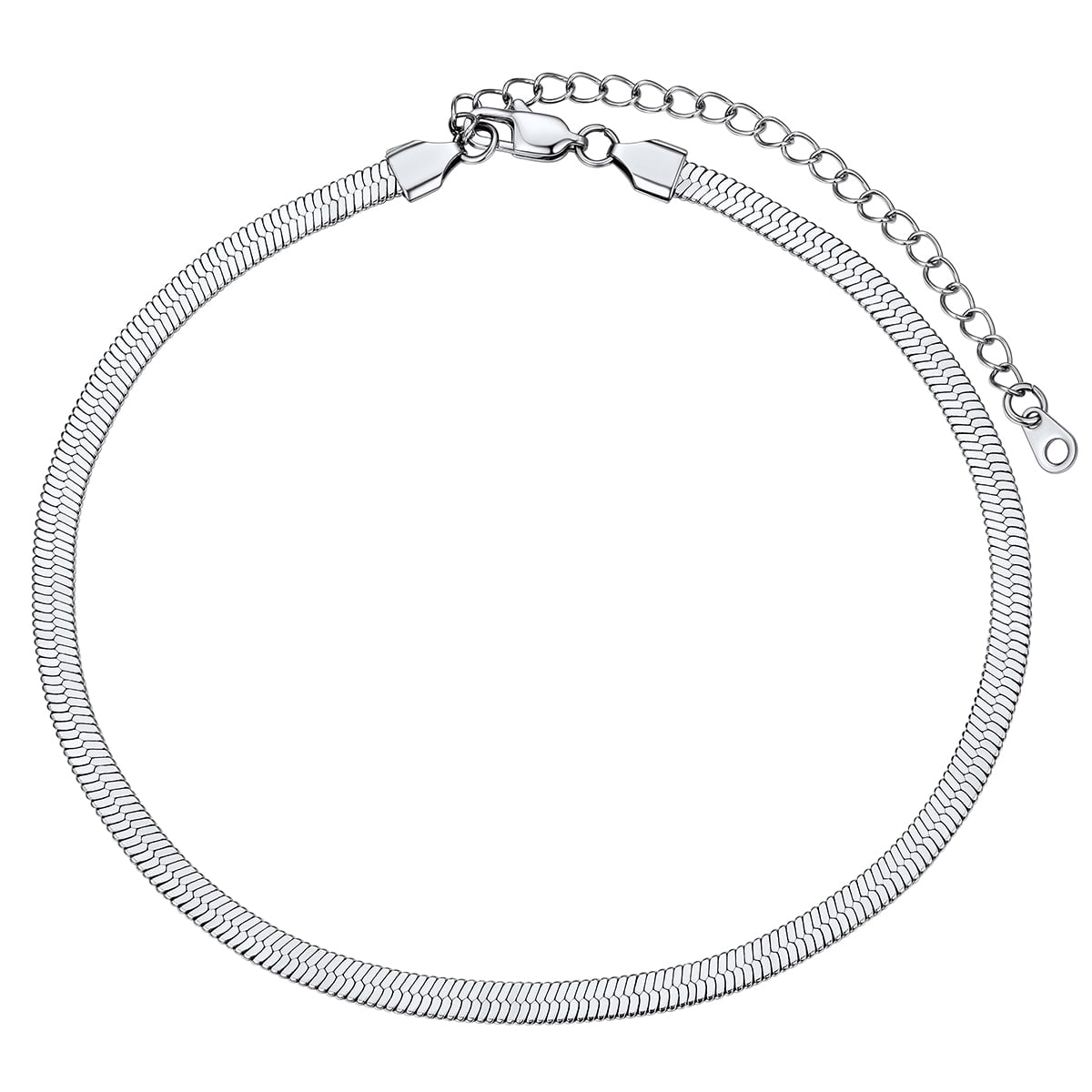 FOCALOOK Flat Snake Chain for Women Stainless Steel Silver Herringbone Choker Necklace Jewelry Birthday Christmas Mother's Day Gifts 5MM 15 Inches