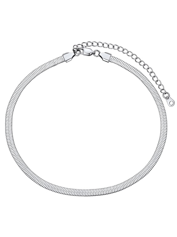 Flat Snake Chain for Women Stainless Steel Silver Herringbone Choker Necklace Jewelry Birthday Christmas Mother's Day Gifts 5MM 15 Inches
