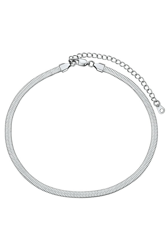 Flat Snake Chain for Women Stainless Steel Silver Herringbone Choker Necklace Jewelry Birthday Christmas Mother's Day Gifts 5MM 15 Inches