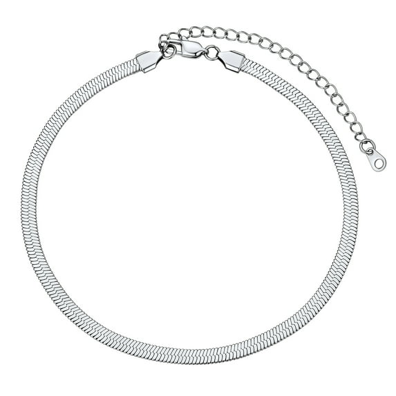 FOCALOOK Flat Snake Chain for Women Stainless Steel Silver Herringbone Choker Necklace Jewelry Birthday Christmas Valentine's Day Gifts 5MM 12 Inches