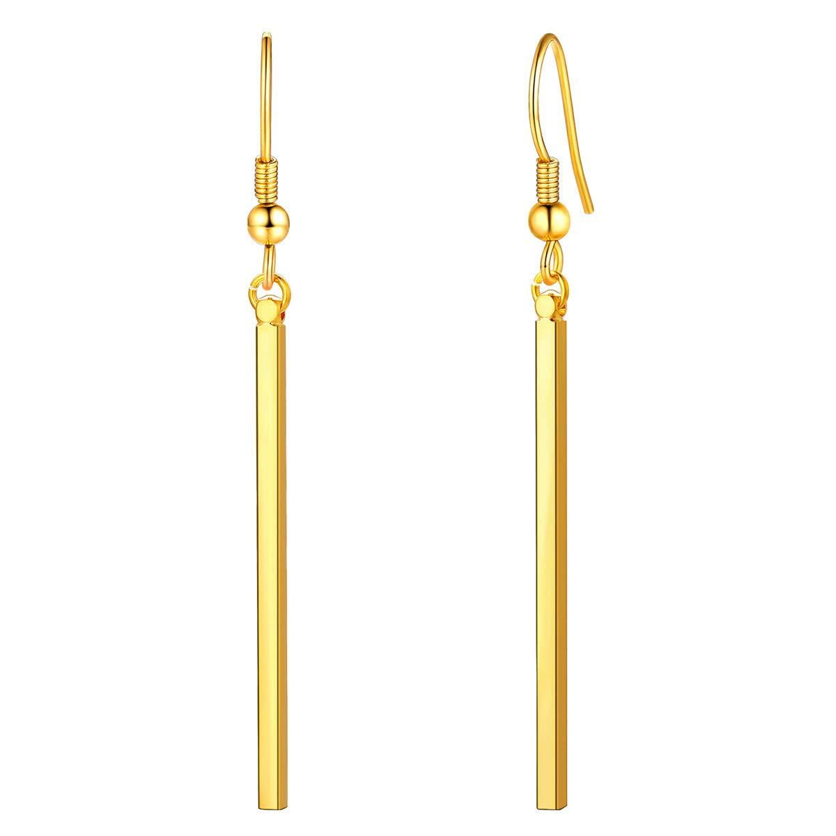 FOCALOOK Gold Plated Dangle Earrings for Women Hypoallergenic Minimal Long Thin Drop Dangling Vertical Bar Earrings