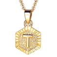thumbnail image 1 of FOCALOOK Gold Plated Initial Necklace for Women Men Hexagon Capital Letter T Pendant Necklace 18 Inch Adjustable Link Chain, 1 of 10