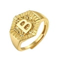 thumbnail image 1 of FOCALOOK Gold Plated Initial Ring for Women Adjustable Open Stackable Statement Knuckle Ring Chunky Alphabet Letter B Signet Ring, 1 of 8
