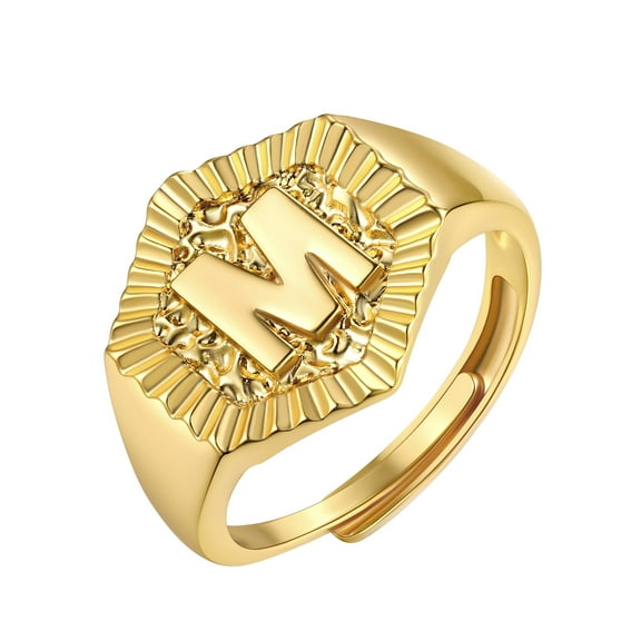 FOCALOOK Gold Plated Initial Ring for Women Adjustable Open Stackable Statement Knuckle Ring Chunky Alphabet Letter J Finger Ring