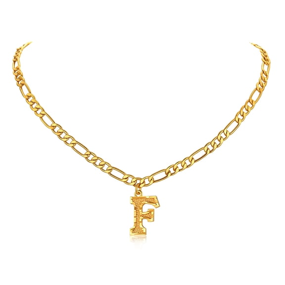 FOCALOOK Initial F Necklaces for Women Men Gold Plated Figaro Chain 16 Inches Capital Letter Pendant Jewelry Gift for Mom Girlfriend Birthday Valentines Day Christmas