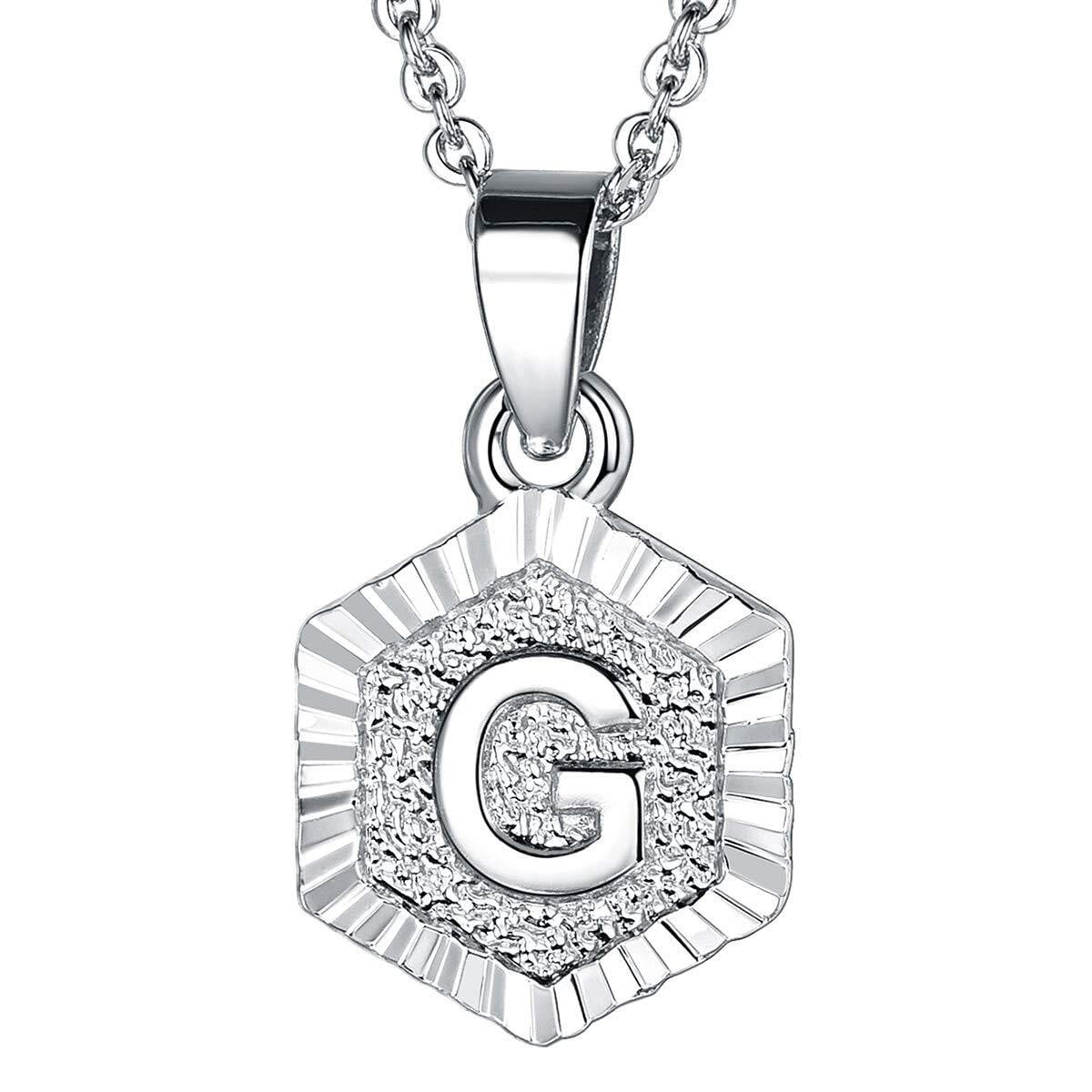 FOCALOOK Initial Necklace For Women Men Hexagon Capital Letter G focalook-initial-necklace-for-women-men-hexagon-capital-letter-g