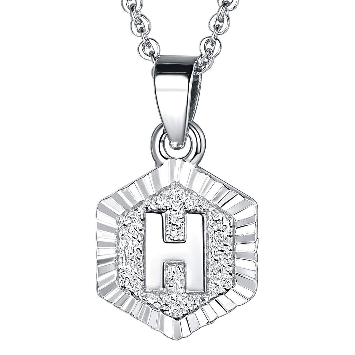 FOCALOOK Initial Necklace for Women Men Hexagon Capital Letter H ...