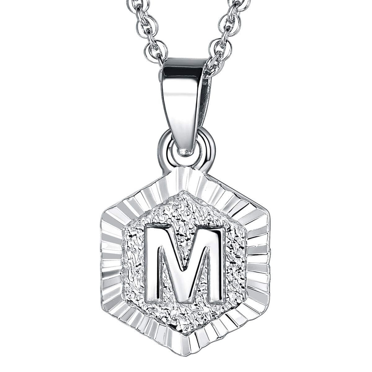 FOCALOOK Initial Necklace for Women Men Hexagon Capital Letter M