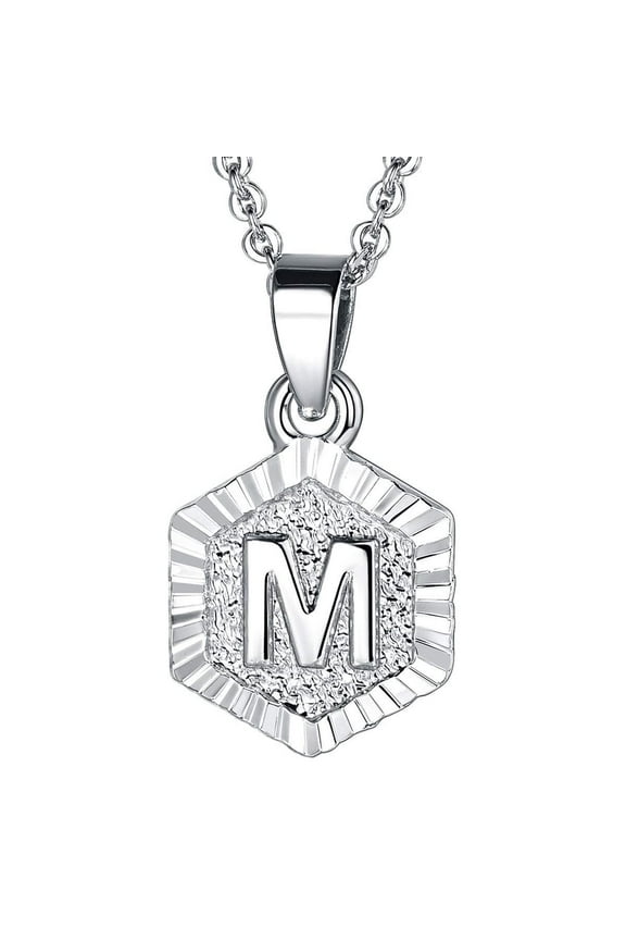 Initial Necklace for Women Men Hexagon Capital Letter M Pendant Necklace 18 Inch Adjustable Link Chain