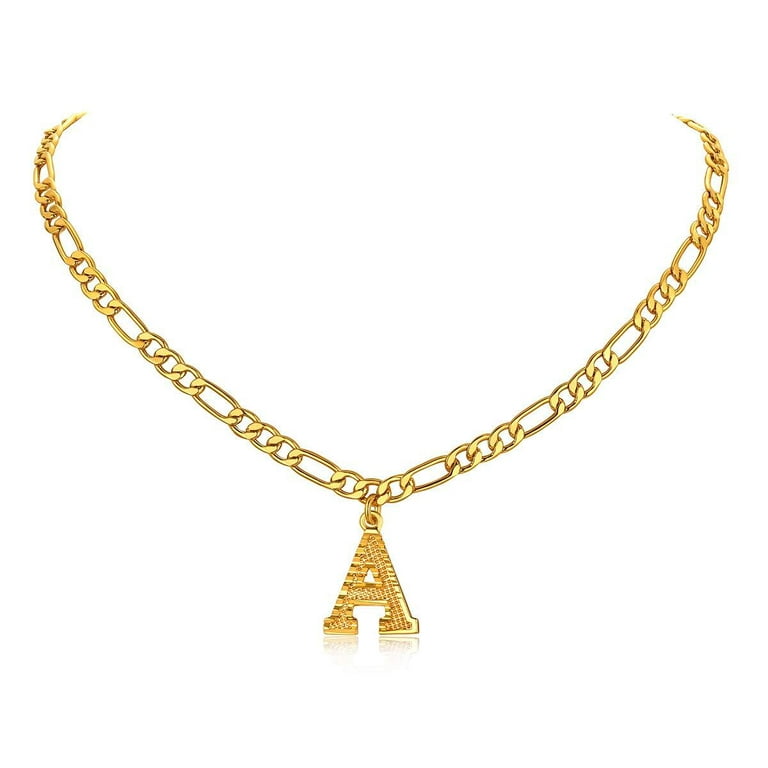 Men's Gold Capital Initial Figaro Necklace