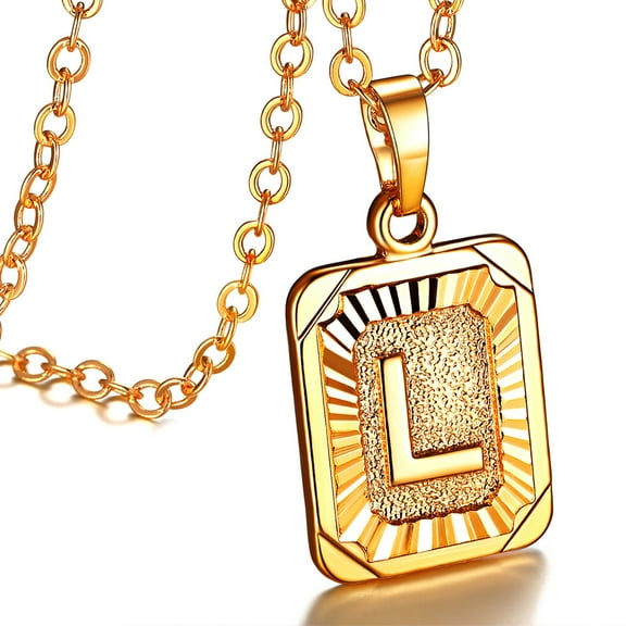 FOCALOOK Initial Pendant Necklace for Women Men Gold Plated Dog Tag Letter L Capital Alphabet Necklace Girlfriend Mother Wife Daughter Valentines Jewelry Gift