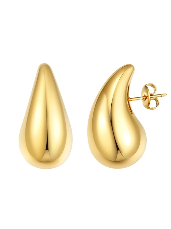 Large Teardrop Earrings for Women Chunky Gold Plated Hoop Earrings Dupes Lightweight Hypoallergenic 3D Waterdrop Earrings