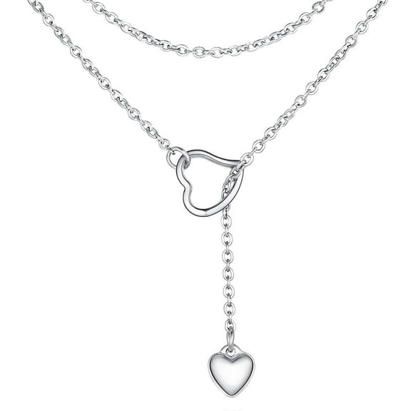 FOCALOOK Lariat Y Necklace Long Heart Necklace for Women Adjustable Silver Jewelry Chain Drop Necklace