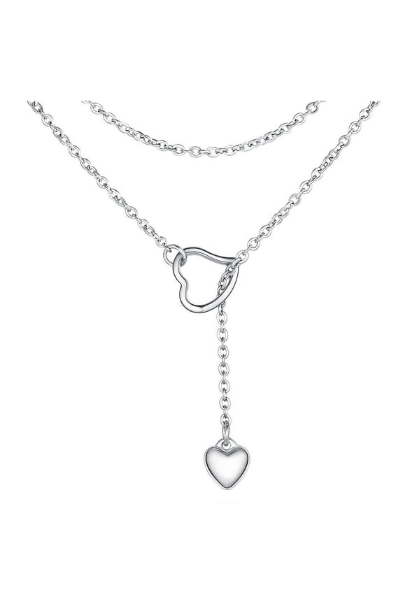 Lariat Y Necklace Long Heart Necklace for Women Adjustable Silver Jewelry Chain Drop Necklace