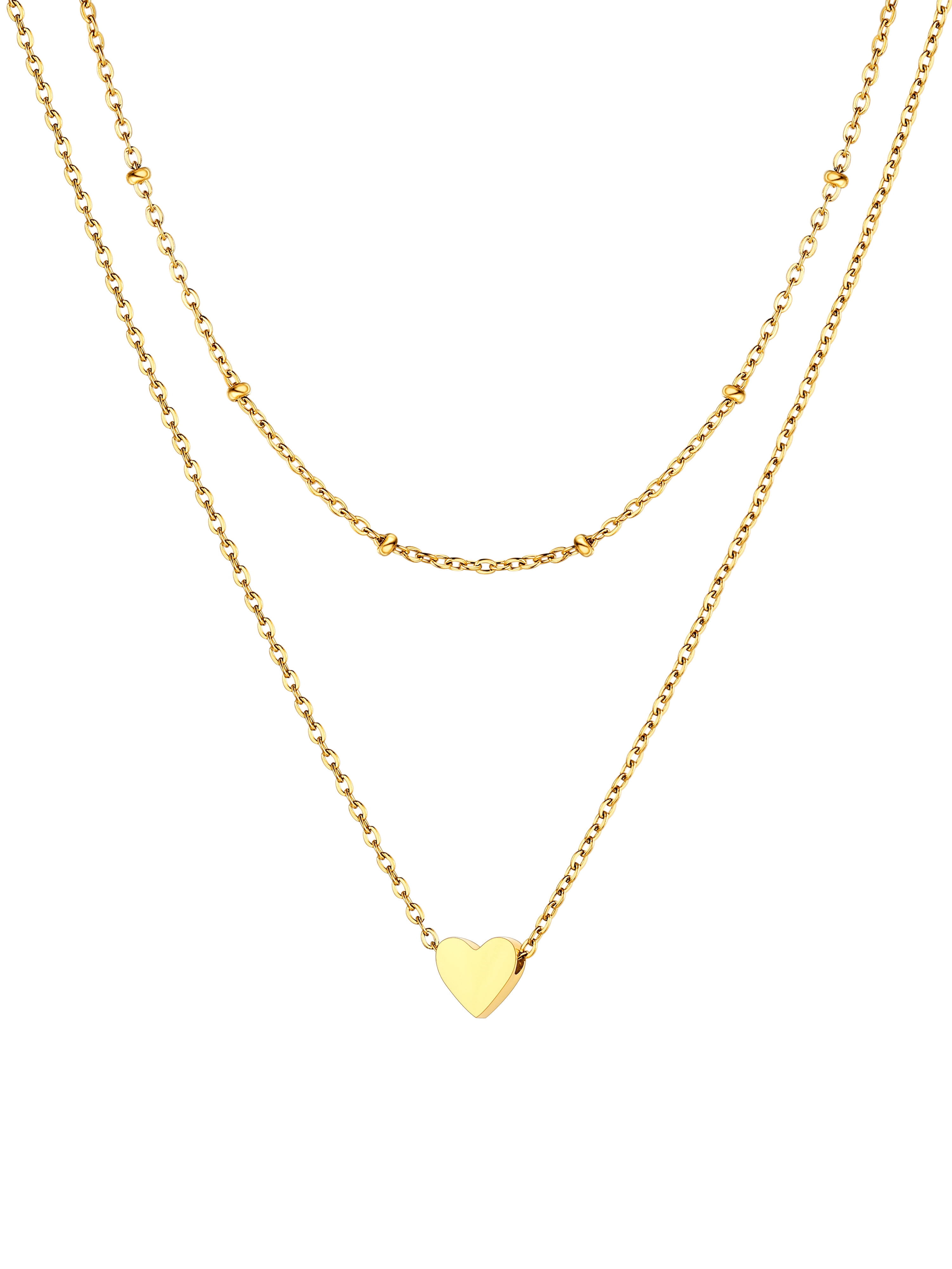 FOCALOOK Layered Heart Choker Necklaces for Women Tiny Heart Shaped Pendant Adjustable Beaded Gold Chain Birthday Valentine's Day Jewelry Gifts