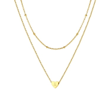 FOCALOOK Layered Initial Choker Necklaces for Women Tiny Heart Letter A Pendant Adjustable Beaded Chain Birthday Valentine's Day Jewelry Gifts