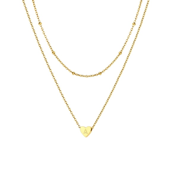 FOCALOOK Layered Initial Choker Necklaces for Women Tiny Heart Letter A Pendant Adjustable Beaded Chain Birthday Valentine's Day Jewelry Gifts