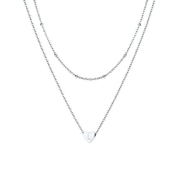 FOCALOOK Layered Initial Choker Necklaces for Women Tiny Heart Letter L Pendant Adjustable Beaded Chain Birthday Valentine's Day Jewelry Gifts