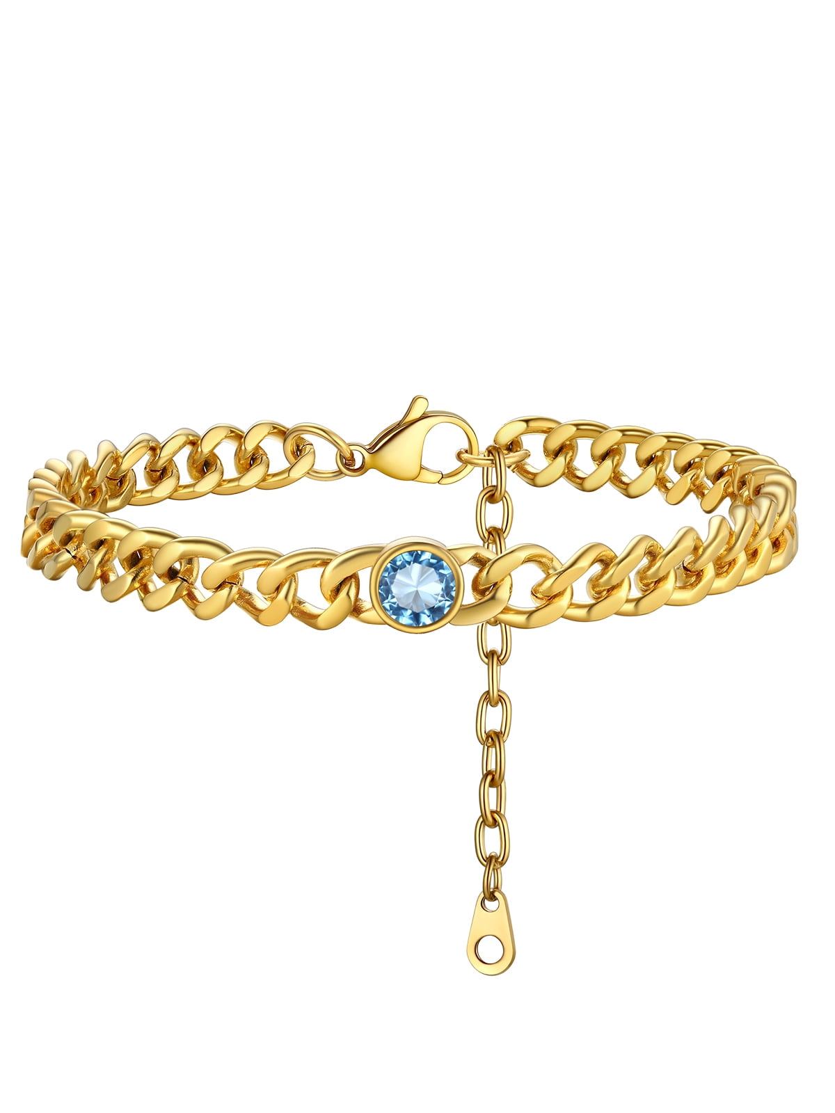 FOCALOOK October Birthstone Anklet for Women Cuban Link Ankle