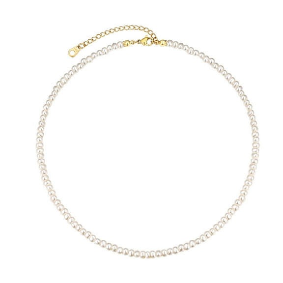 FOCALOOK Pearl Necklaces for Women Small Dainty Freshwater Cultured Baroque Pearl Strand Faux 4-5mm Pearl Choker Necklace