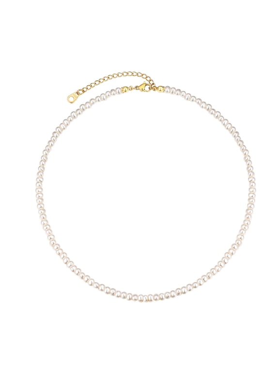 Pearl Necklaces for Women Small Dainty Freshwater Cultured Baroque Pearl Strand Faux 4-5mm Pearl Choker Necklace