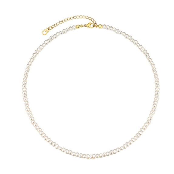 FOCALOOK Pearl Necklaces for Women Small Dainty Freshwater Cultured Baroque Pearl Strand Faux 4-5mm Pearl Choker Necklace