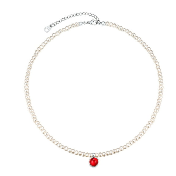 FOCALOOK Pearl Necklaces for Women Small Dainty Freshwater Cultured Baroque Pearl Strand Faux Pearl Gold Plated Choker Necklace with January Birthstone