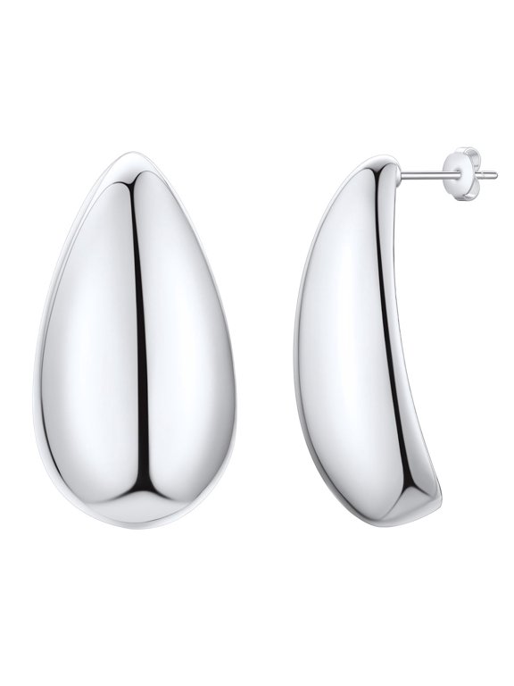 Silver Teardrop Earrings for Women Chunky Large Hoop Earrings Dupes Lightweight Hypoallergenic Waterdrop Earrings