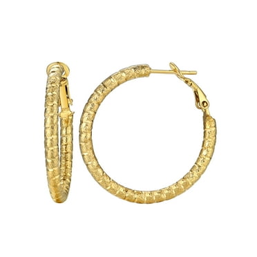 FOCALOOK Small Flashed Hoop Earrings for Women Hypoallergenic Stainless Steel Circle Round Diamond-Cut Click-Top Gold Plated Huggie Hoops Vintage Ear Jewelry Gift 30MM