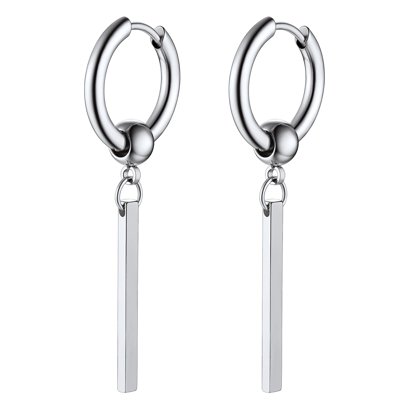 FOCALOOK Small Hoop Earrings for Women Stainless Steel Vertical Bar Dangle Earrings