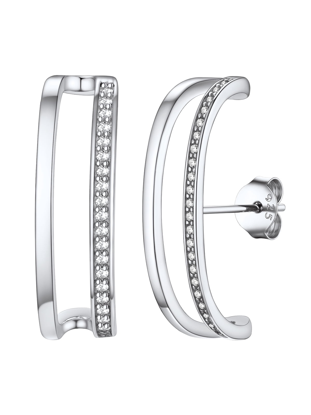 FOCALOOK Suspender Ear Cuff Earrings for Women 925 Sterling Silver Wrap Earlobe Studs Hypoallergenic Minimalist Cubic Zirconia Crawler Climber Huggie Hoop Earrings Jewelry Gift