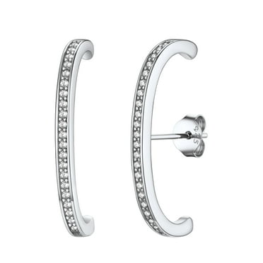FOCALOOK Suspender Ear Cuff Earrings for Women 925 Sterling Silver Wrap Earlobe Studs Hypoallergenic Minimalist Cubic Zirconia Crawler Climber Huggie Hoop Earrings Jewelry Gift