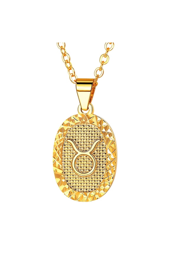 Taurus Gold Plated Necklace for Women Oval Horoscope Medallion Pendant Constellation Zodiac Sign Jewelry