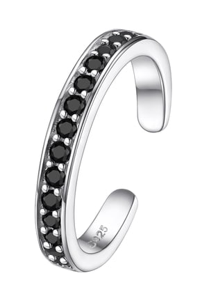 Toe Ring for Women 925 Sterling Silver Black Cubic Zirconia Adjustable Open Toe Knuckle Ring Beach Foot Jewelry Gift for Summer Holiday