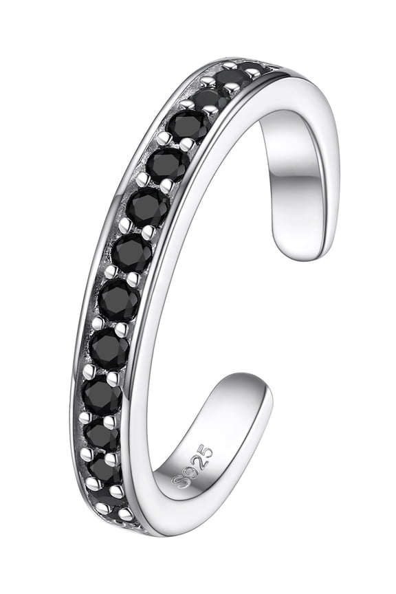 Toe Ring for Women 925 Sterling Silver Black Cubic Zirconia Adjustable Open Toe Knuckle Ring Beach Foot Jewelry Gift for Summer Holiday