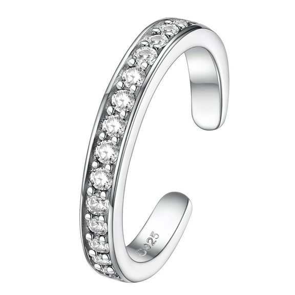 FOCALOOK Toe Ring for Women 925 Sterling Silver Cubic Zirconia Adjustable Open Toe Band Ring Beach Foot Jewelry Gift for Summer Holiday