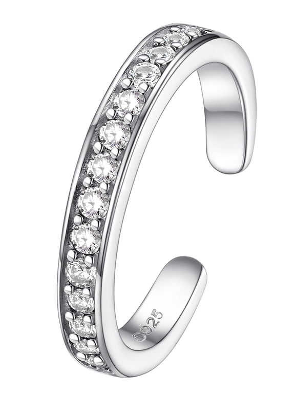 Toe Ring for Women 925 Sterling Silver Cubic Zirconia Adjustable Open Toe Band Ring Beach Foot Jewelry Gift for Summer Holiday