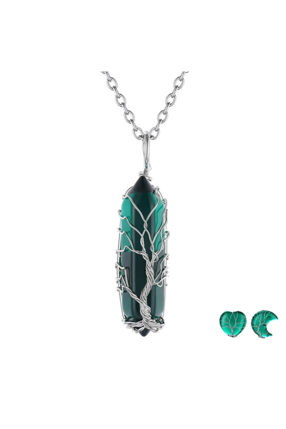 Tree of Life Necklace for Women May Emerald Birthstone Necklaces Wire Wrapped Spiritual Reiki Healing Crystal Hexagonal Point Chakra Pendant Necklace Mothers Day Jewelry Gift