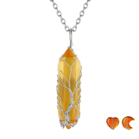 FOCALOOK Tree of Life Necklace for Women November Citrine Birthstone Necklaces Wire Wrapped Spiritual Reiki Healing Crystal Hexagonal Point Pendant Necklace Birthday Christmas Jewelry Gift