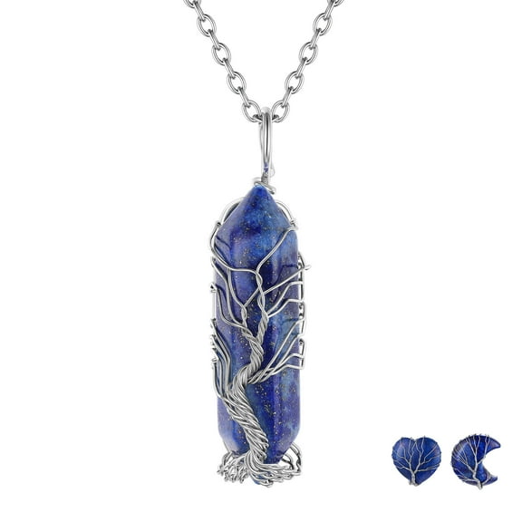 FOCALOOK Tree of Life Necklace for Women September Natural Lapis Lazuli Birthstone Necklaces Wire Wrapped Spiritual Reiki Hexagonal Healing Crystal Birthday Christmas Jewelry Gift