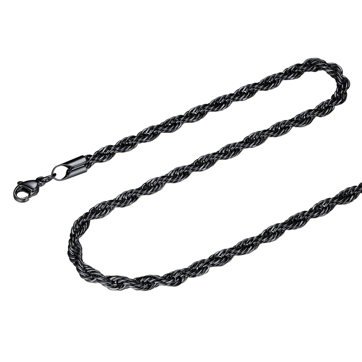 FOCALOOK Twist Rope Chain Necklace for Men Black Replacement Chain for Pendant Charm 316L Stainless Steel 3mm 24 Inch with Jewelry Gift Box for Dad Christmas