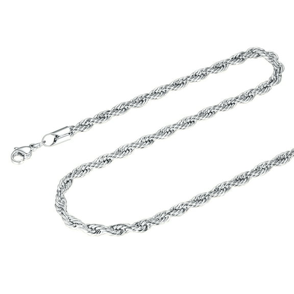 FOCALOOK Twist Rope Chain Necklace for Men Replacement Chain for Pendant Charm 316L Stainless Steel 3mm 18 Inch with Jewelry Gift Box for Dad Father's Day