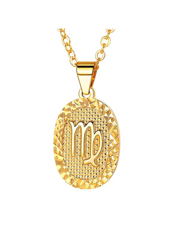 Virgo Gold Plated Necklace for Women Oval Horoscope Medallion Pendant Constellation Zodiac Sign Jewelry