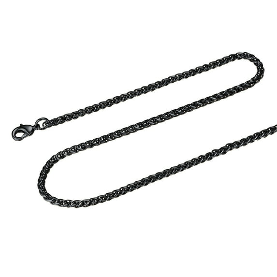 FOCALOOK Wheat Chain Necklace for Men Black Replacement Chain for Pendant Charm 316L Stainless Steel 3mm 26 Inch with Jewelry Gift Box for Dad Christmas
