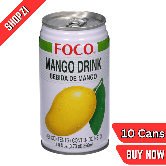 FOCO Mango Drink 12 fl oz Cans, 10 Pack, Natural Mango Beverage, Ready-to-Drink Tropical Juice