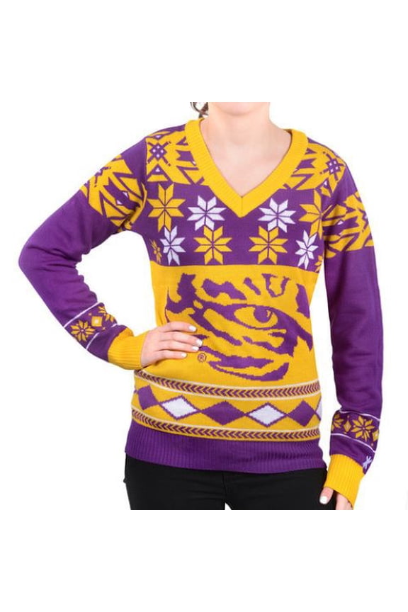 NCAA LSU Tigers Women's Big Logo V-Neck Sweater - Medium
