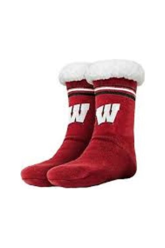 NCAA Officially Licensed Wisconsin Badgers Solid Stripe Logo Footy Slipper