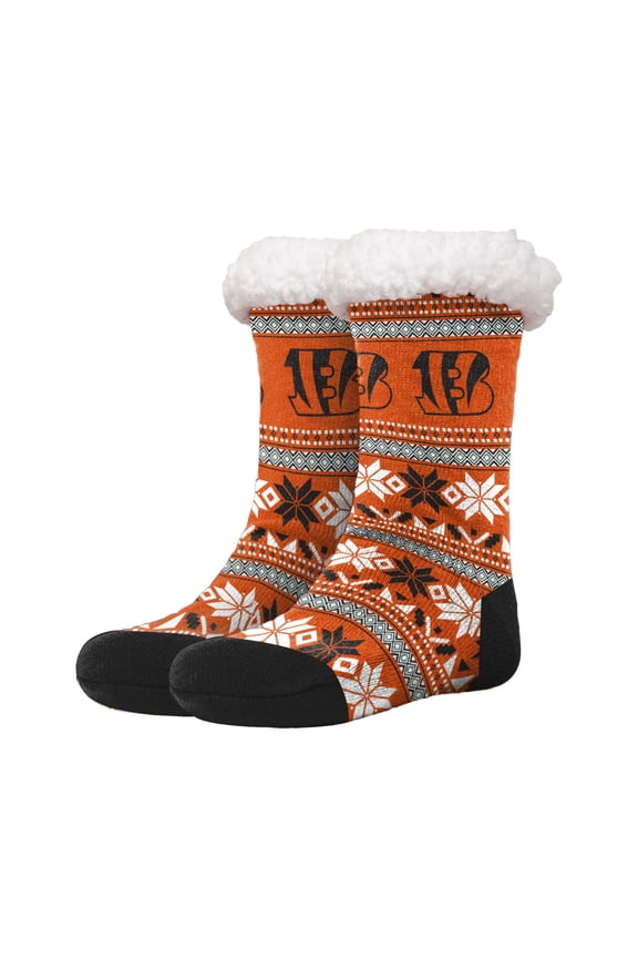 NFL Cincinnati Bengals Fair Isle Footy Slippers Non-Skid Bottom